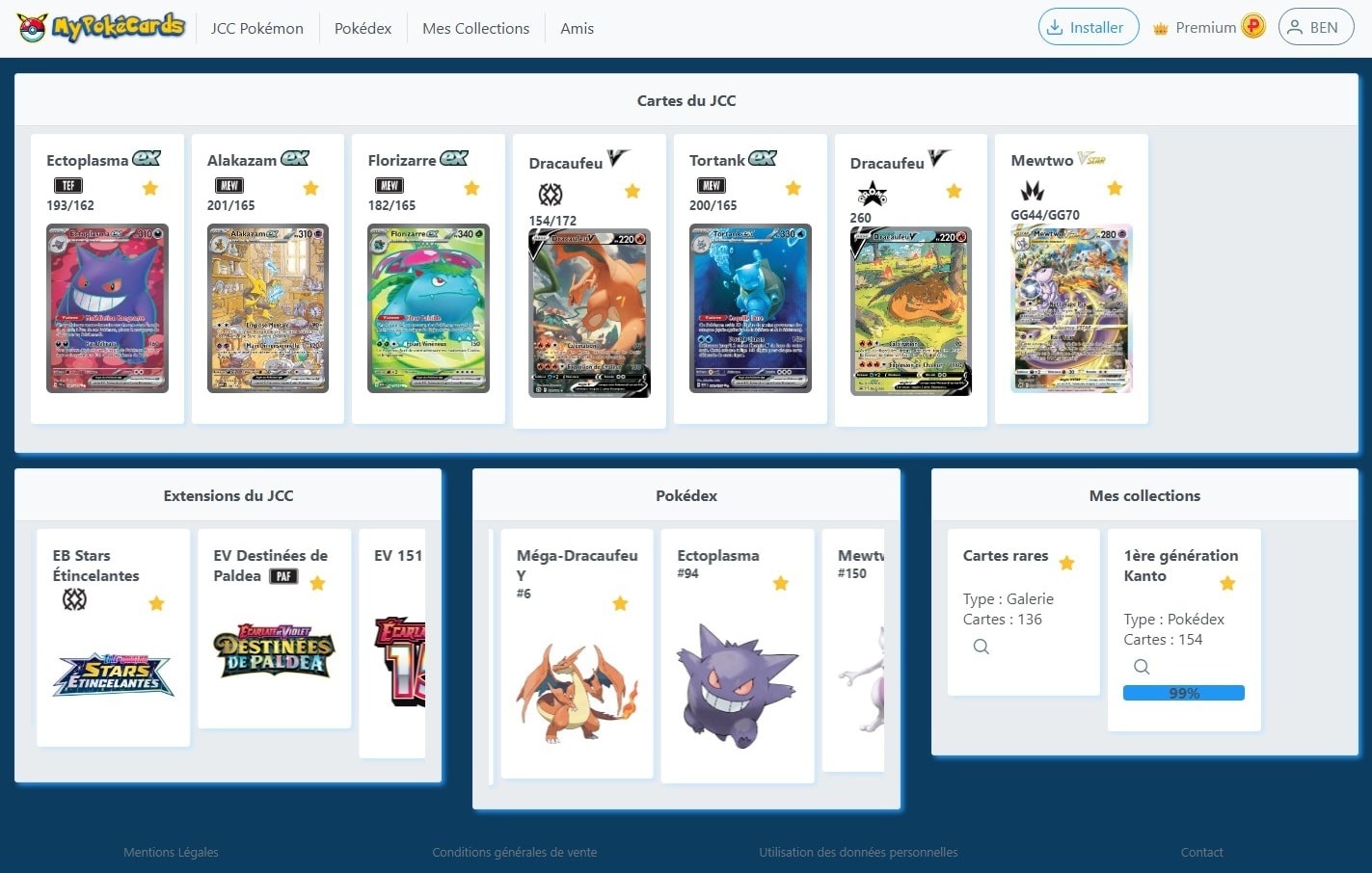 Page d’accueil de l’application MyPokéCards