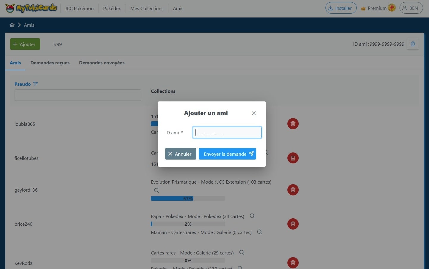 Ajout d'un ami sur MyPokéCards