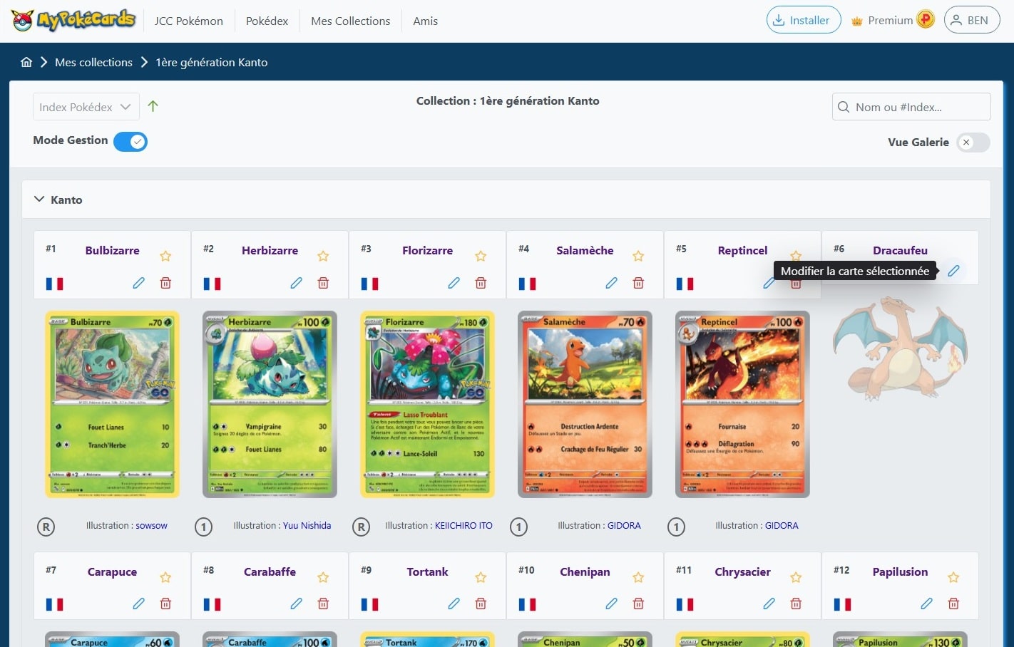 Modification d’une carte dans une collection existant sur MyPokéCards