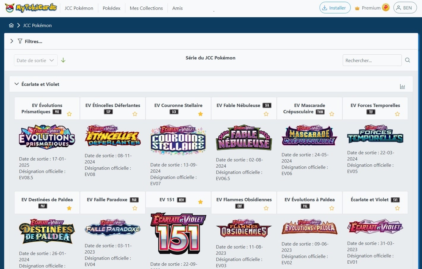 Liste des extensions du JCC Pokémon sur MyPokéCards
