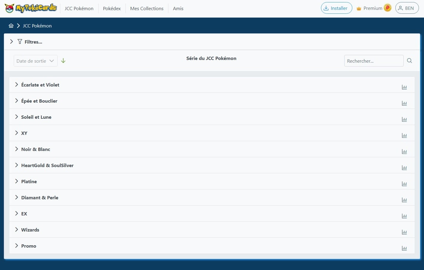 Liste des séries du TCG Pokémon disponibles sur MyPokéCards