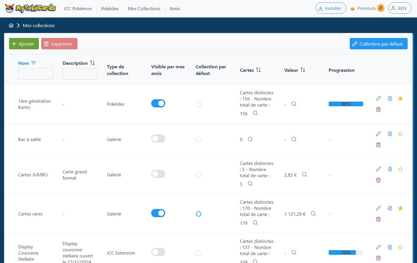 Liste des collections personnelles sur MyPokéCards