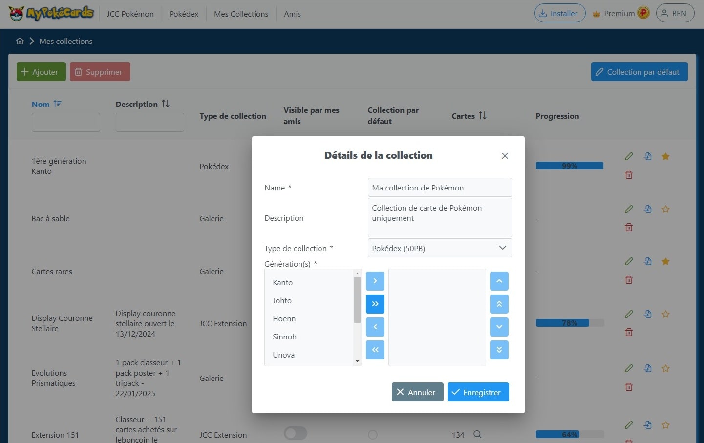 Création et configuration d’une nouvelle collection de cartes sur MyPokéCards