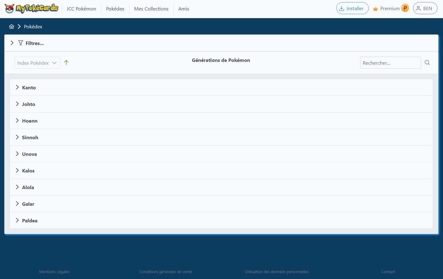Liste des générations de Pokémon disponibles sur MyPokéCards