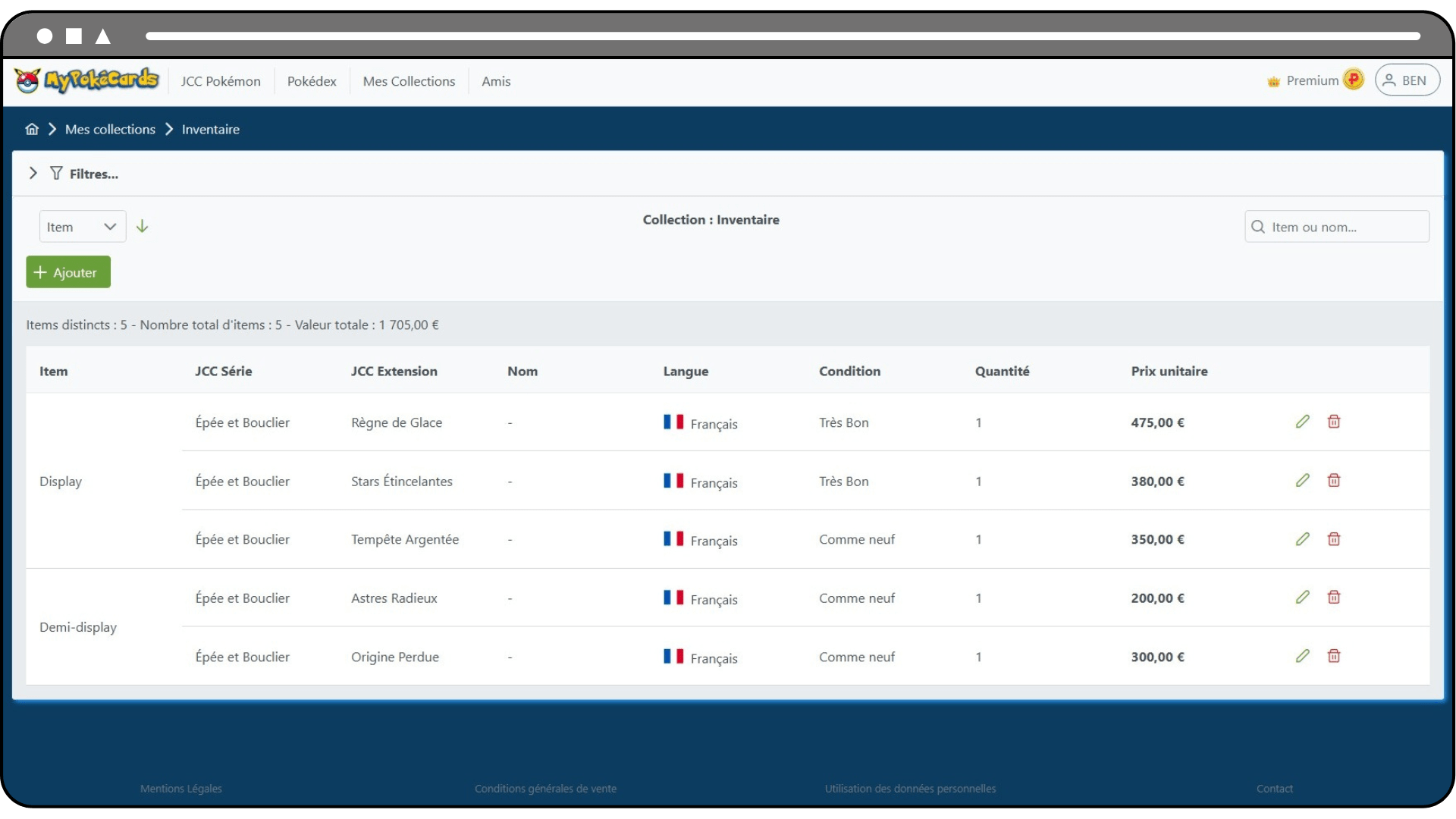 Boutique pour s'abonner et devenir membre Premium dans l'application MyPokéCards