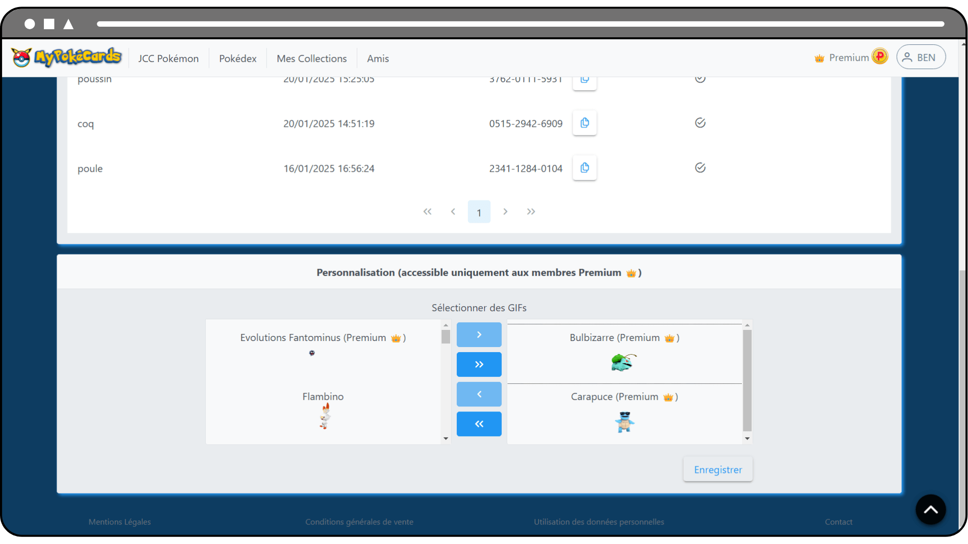 Personnalisation de mon compte dans l'application MyPokéCards